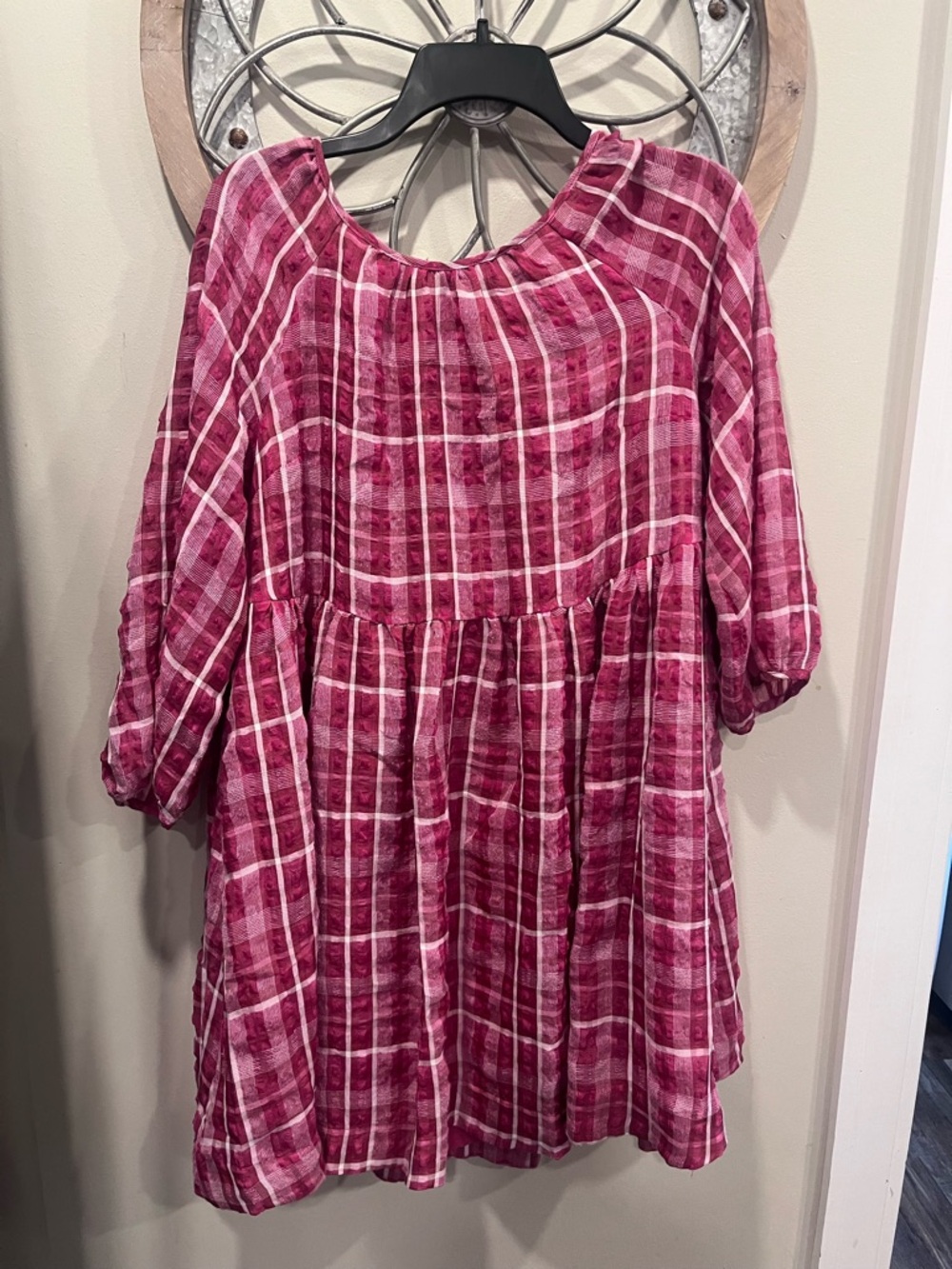 Madewell  Pink Plaid Peasant Dress